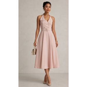 Burberry Vintage Pink Double Breasted Halter Top A-Line Dress